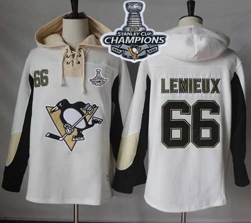 Penguins #66 Mario Lemieux White Pullover Hoodie Stanley Cup Finals Champions Stitched NHL Jersey - Click Image to Close